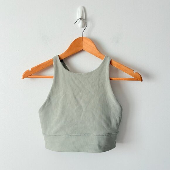 Lululemon Energy Bra High Neck Long Line Ribbed Green Fern Size 6 - Picture 3 of 5